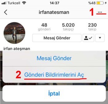 instagramda gönderi bildirimi açma